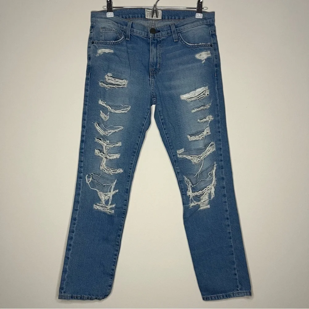 CURRENT/ELLIOT The Fling Boyfriend Fit Tattered Destroy Distressed Jeans